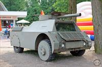 Armoured car outside Liberty Park for Militracks event