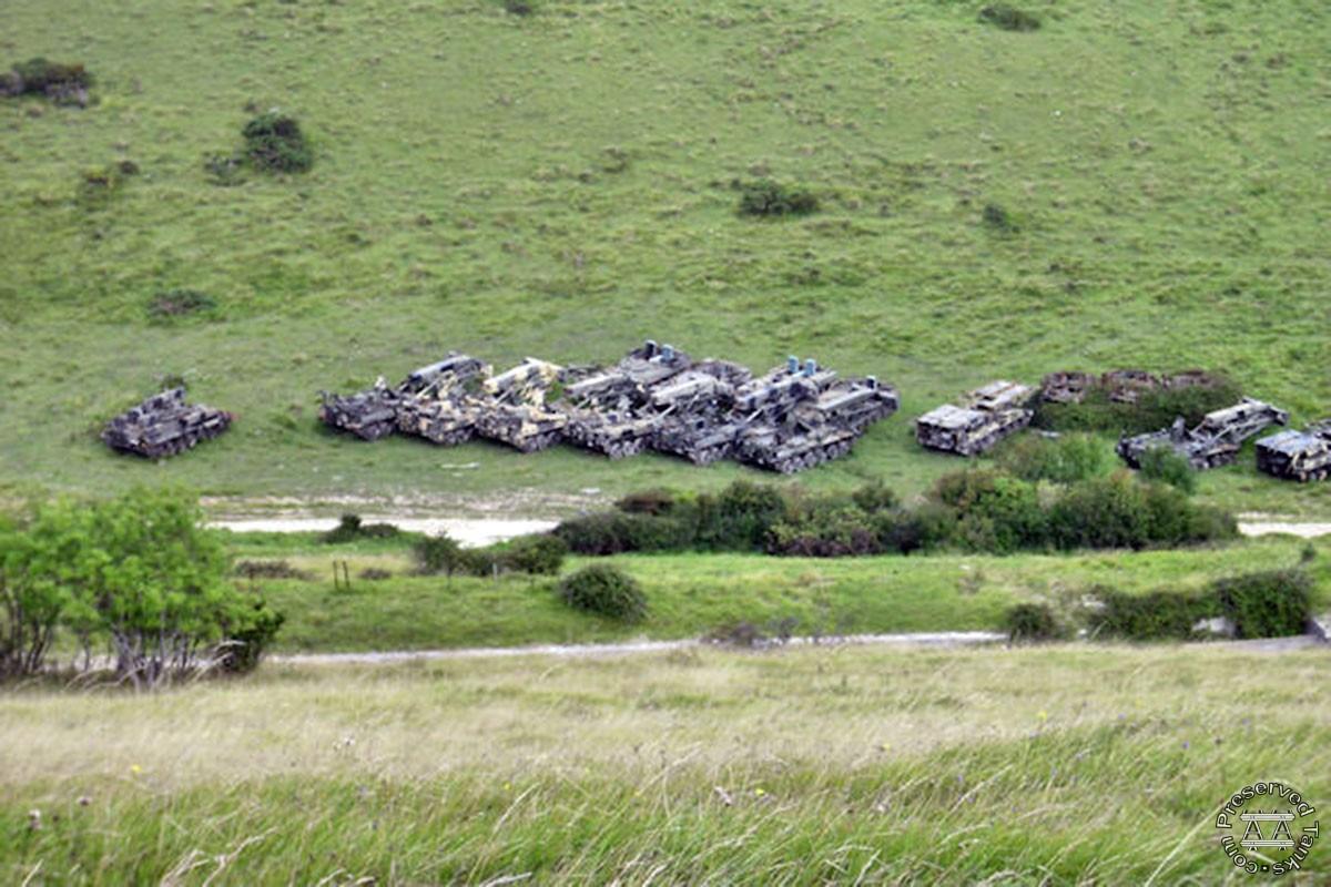 Line of target tanks at the end of Bindon Range, photo by P. Tierre