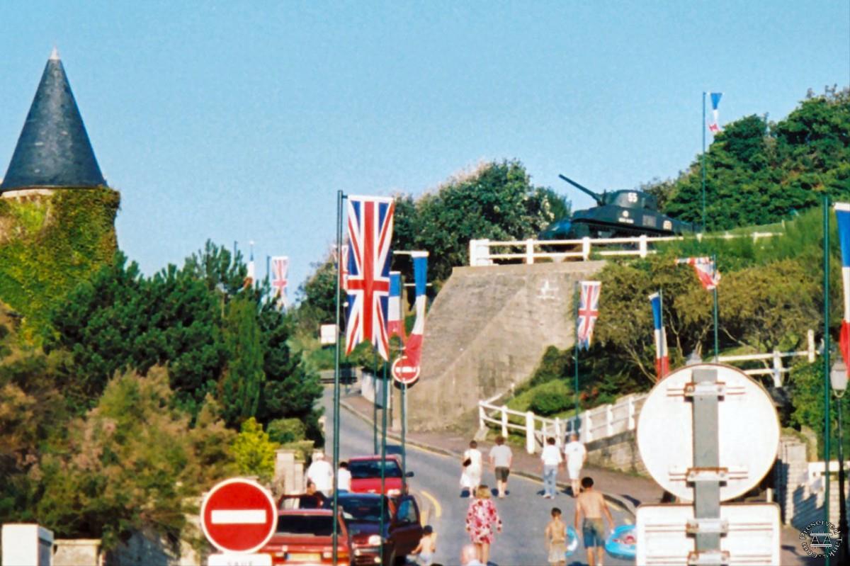 The Sherman in position on the bunker overlooking Port Winston