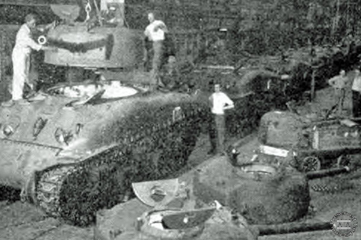 “Pressed Steel in Hegewisch produced railroad cars before the war. During World War II they were converted to production of tanks. Here a tank rolls off the production line at Pressed Steel”, photo from “Chicago’s Southeast Side Industrial History” by R. Sellers at NaturalSystems.UChicago.edu