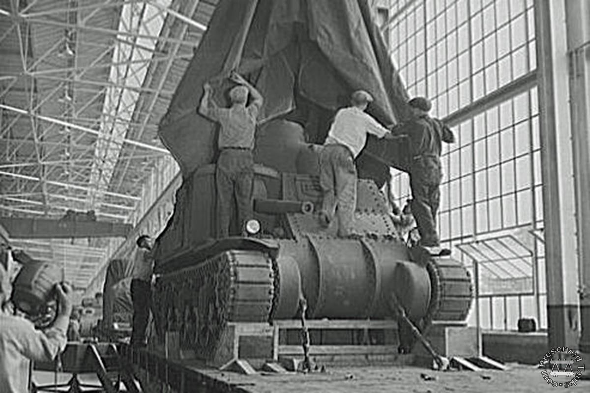A completed M3 tank leaving Detroit Tank Arsenal, photo from Centerline.Grobbel.org