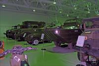 Military vehicle display inside museum building