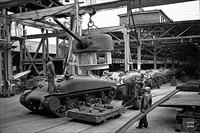 Tanks on assembly line at Pacific Car and Foundry factory, Renton, 1943 - photo from Museum of History & Industry, Seattle, via University of Washington Digital Collections