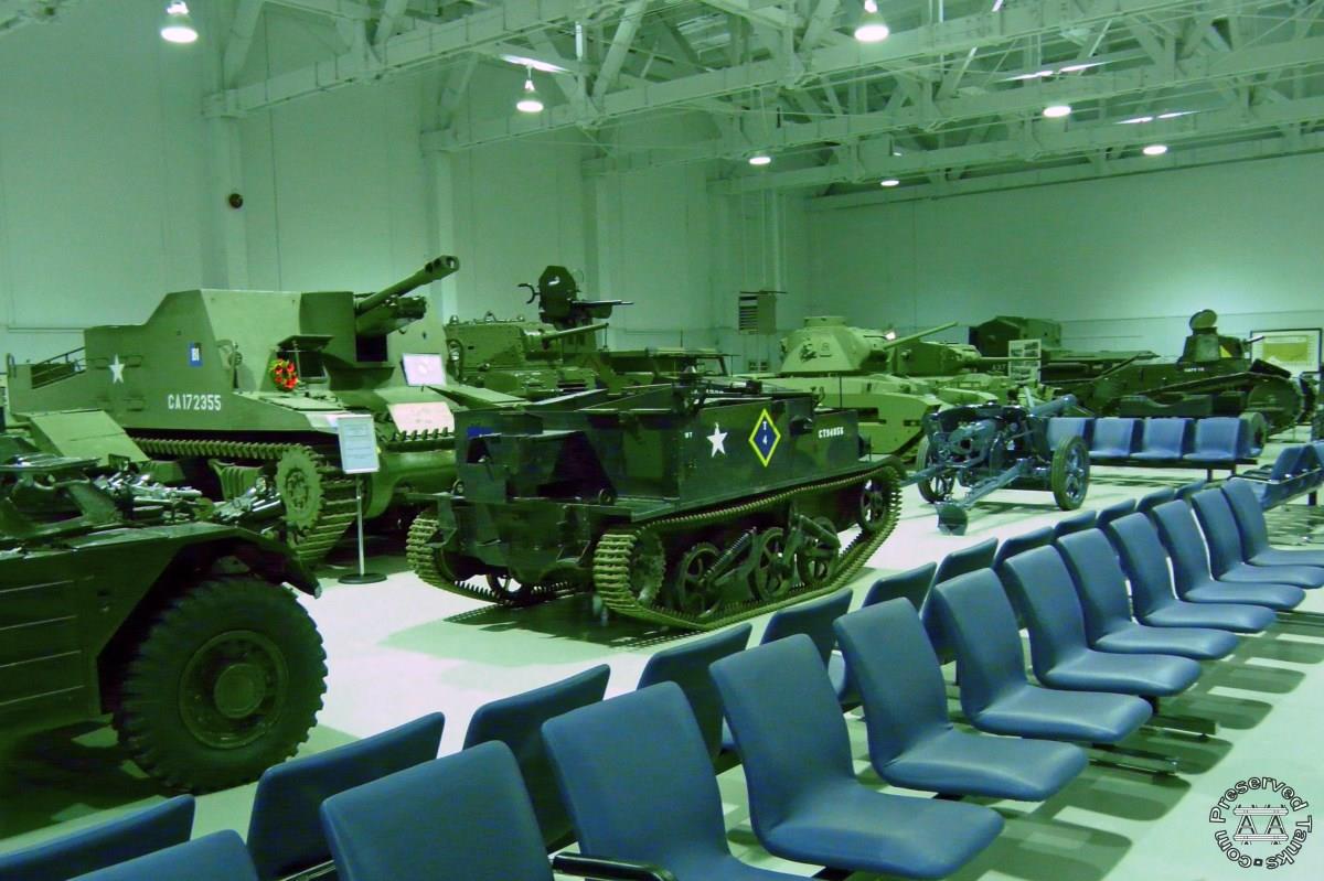 Armoured vehicle display inside museum building